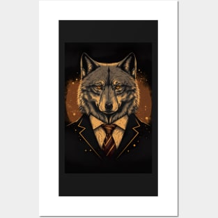 Handsome Wolf portrait wearing a suit Posters and Art